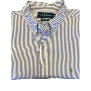 Ralph Lauren Button Down Mens Shirt XL Sz 17 1/2 Classic Fit Long Sleeve Striped